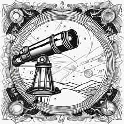 Telescope Tattoo - A telescope tattoo exploring the universe  few color tattoo design, simple line art, design clean white background