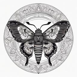 Death Moth Mandala Tattoo - Showcase intricate beauty with a tattoo featuring a Death moth integrated into a mandala design.  simple vector color tattoo, minimal, white background