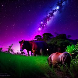 chupacabra, the bloodsucking creature, stalking farm animals under a starry puerto rican night. 