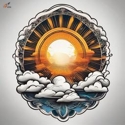 Clouds and Sun Rays Tattoo-Beautiful and artistic tattoo featuring both clouds and sun rays, capturing a sense of radiance and beauty.  simple color tattoo,white background