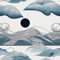 Waves Moon Tattoo - Capture the serene beauty of waves under the moonlight with a tattoo featuring waves and the moon.  simple vector color tattoo,minimal,white background