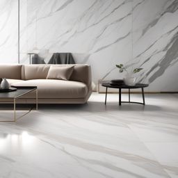 Porcelain tiles inspired by Bianco Venatino marble with a satin sheen top view, product photoshoot realistic background, hyper detail, high resolution