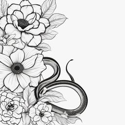 Flower and Snake Tattoo - Combination of a flower and snake in a tattoo.  simple vector tattoo,minimalist,white background