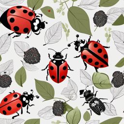 Ladybugs clipart - Red and black ladybugs on a leaf, ,vector color clipart,minimal