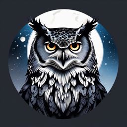 Eagle owl tattoo against moonlit sky, embodying wisdom.  color tattoo style, minimalist design, white background