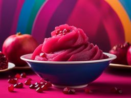 pomegranate swirl sorbet relished at a colorful music festival with live bands. 