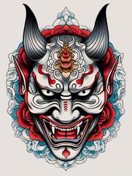 hannya mask traditional tattoo  simple color tattoo,white background,minimal