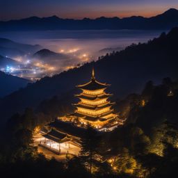 emei mountain - capture the tranquil night on emei mountain, one of china's four sacred buddhist mountains, with misty landscapes and ancient monasteries. 