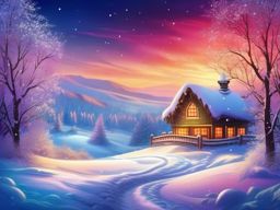 Winter Background - Snowy Winter Wonderland Scenery wallpaper splash art, vibrant colors, intricate patterns