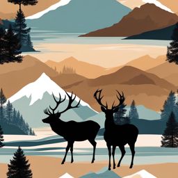 deer clipart - a majestic deer, with antlers that silhouette against a serene mountain backdrop 