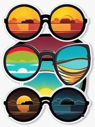 Sunglasses on Sunny Day Sticker - Sunglasses with a bright sun in the background, ,vector color sticker art,minimal