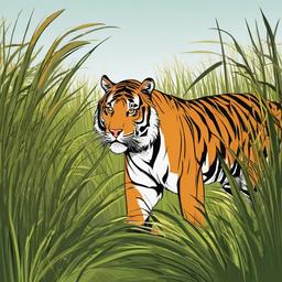 Tiger cartoon - Tiger stalking through tall grass  