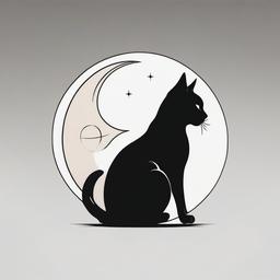 Black Cat and Moon Tattoo - Tattoo featuring a black cat with a moon motif.  minimal color tattoo, white background