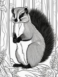 Skunk Coloring Page - Striped Forest Wanderer  black outline printable coloring page