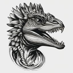 Dilophosaurus Tattoo - Highlight the unique Dilophosaurus in a detailed and captivating tattoo.  simple vector color tattoo,minimal,white background