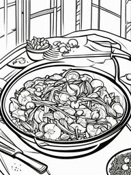 Food Coloring Pages - Veggie stir-fry in a wok  simple coloring pages