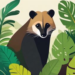 Coati Clip Art - Coati exploring the rainforest,  color vector clipart, minimal style