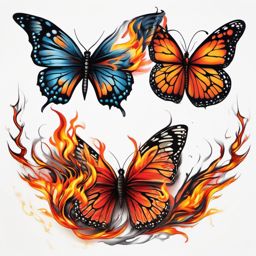 butterfly fire tattoo  simple color tattoo,white background