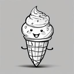 drawing of a happy ice cream character  minimal rough sketch scribbles,doodles,black and white