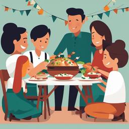 Celebration clipart - family gathering for a festive meal  color,minimalist,vector clipart