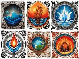 fire water air earth tattoo  simple color tattoo,white background