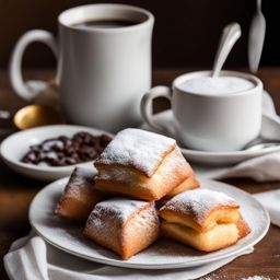 a tower of fluffy, powdered sugar-dusted beignets, served with a side of chicory coffee. 