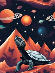 imagine an otherworldly landscape where space-faring turtles traverse the cosmos. 