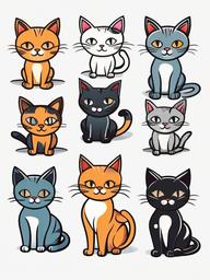 Cartoon Cat Tattoos - Collection of cartoon-style cat tattoos.  minimal color tattoo, white background