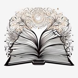 Book Tattoo - An open book tattoo with a world of knowledge  few color tattoo design, simple line art, design clean white background