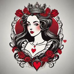 alice in wonderland queen of hearts tattoo  simple vector color tattoo