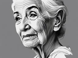 sketch of old woman  minimal rough sketch scribbles,doodles,black and white