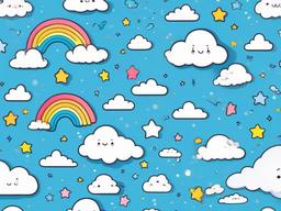 Cute Wallpaper Blue-Light blue with kawaii-style doodles of clouds, stars, and rainbows  background wallpaper