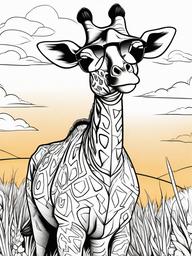 Giraffe Coloring Pages - Giraffe wearing sunglasses on a sunny day  simple coloring pages