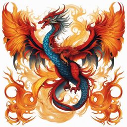 Dragon phoenix tattoo, Tattoos that blend the power of dragons with the grace of phoenixes.  color, tattoo style pattern, clean white background