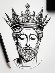 drawing of God with a crown of glory  minimal rough sketch scribbles,doodles,black and white