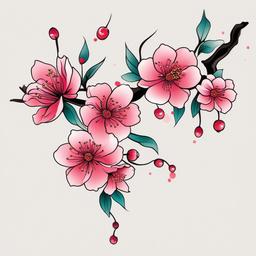 chinese cherry blossom tattoo  simple vector color tattoo