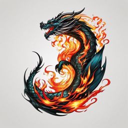 dragon fire tattoo  simple color tattoo,white background