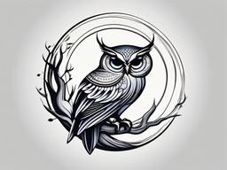 Moon Owl Tattoo - Symbolize nocturnal elegance with a moon and owl-themed tattoo.  simple color tattoo,vector style,white background