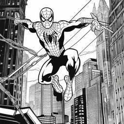 spiderman coloring pages - spider-man swings through the night, protecting the city. 