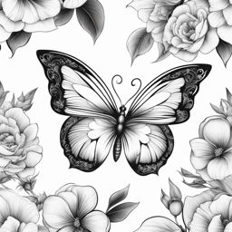 Tattoo butterfly flower,Capturing the beauty of butterflies with floral details. tattoo design, white background