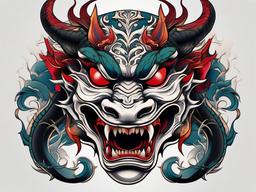 hannya mask and dragon tattoo  simple color tattoo,white background,minimal