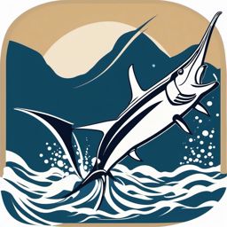 Elegant Display of Leaping Swordfish Clip Art - An elegant display of a swordfish leaping out of the water,  color vector clipart, minimal style