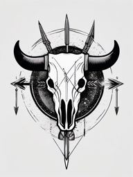 Bull skull and arrows ink. Symbol of precision and direction.  minimalist black white tattoo style