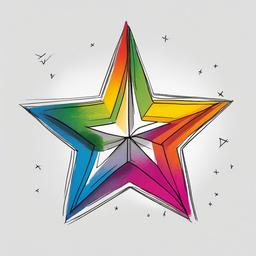 drawing of a star with a rainbow  minimal rough sketch scribbles,doodles,black and white