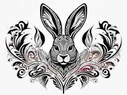 Abstract tribal rabbit ink. Cultural markings of mystery.  color tattoo, white background