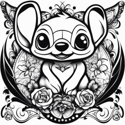 stitch tattoo black and white design 