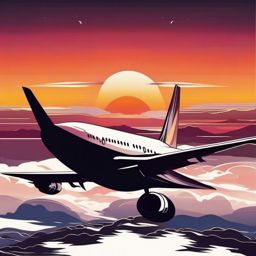 Airplane silhouette against a majestic sunset, capturing the romance of travel. Colored tattoo designs, minimalist, white background.  color tattoo minimalist white background