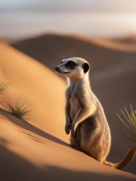 meerkat standing guard over its burrow in the arid desert 8k ultrarealistic cinematic 