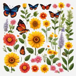 Meadow Flowers and Butterflies Emoji Sticker - Aflutter with the colors of nature, , sticker vector art, minimalist design