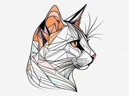 Geometric cat profile, a symmetrical and stylish representation of a cat's face using clean lines and shapes.  colored tattoo style, minimalist, white background